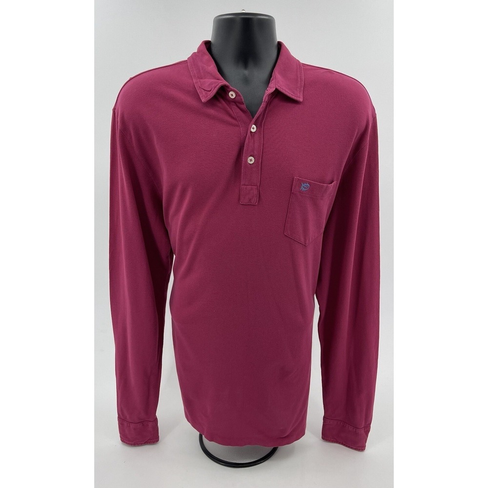 Southern Tide‎ Beachside Polo Shirt Trim Fit Long Sleeve Fuchsia Men's XL